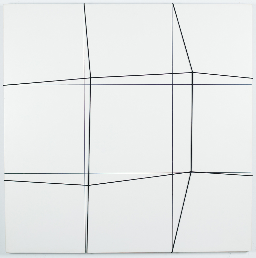 GIANNI COLOMBO (1937-1993) Spazio elastico 1974 Elastici su tavola 68 x 68 cm Firmato, datato e titolato